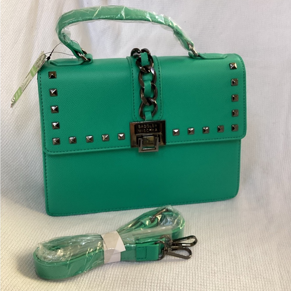Badgley Mischka Green Studded Top Handle/Crossbody Bag NWT